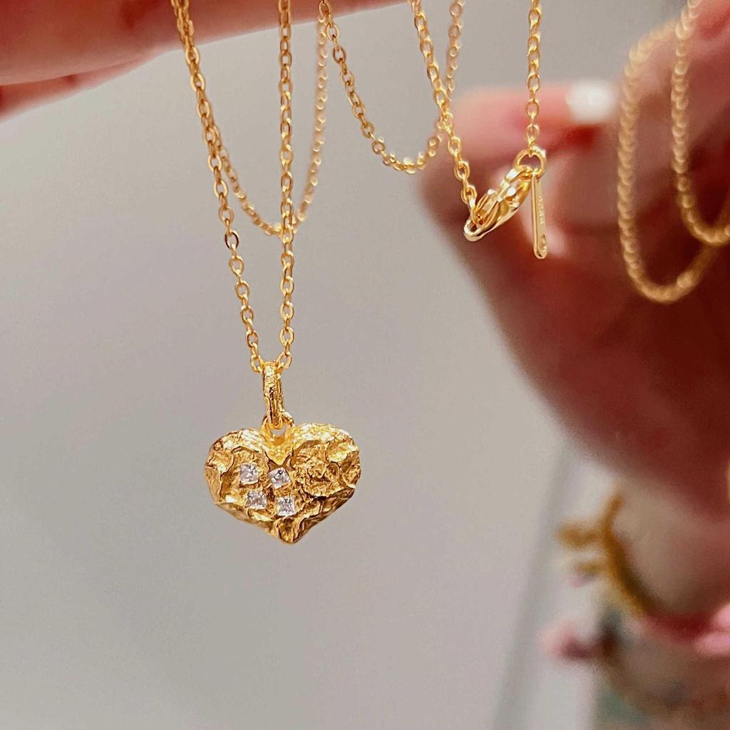 Fashion Heart-shaped Inlay Diamond Brushed Collarb Chain Exquisite Irregular Glossy Star Necklace Pendant Wedding  Gift