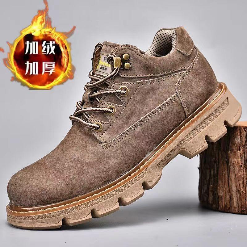 

Autumn and winter new men s rhubarb leather boots first layer pigskin short boots men s casual explosion velvet thermal tooling boots 44