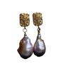 Design New French Retro Medieval Natural Strong Light Purple Baroque Freshwater Pearl Earrings Gold Foil Earrings