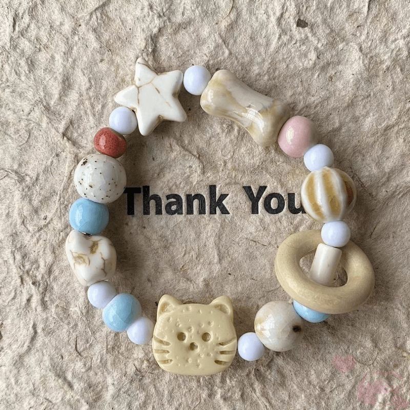 Jingde Ceramics Jingdezhen Bracelet Biscuit Cat Bear Series Niche Chinese Versatile Design Girlfriend Bracelet