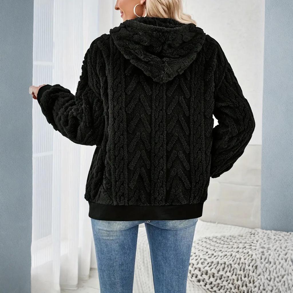 Women's Fashion Long Sleeve Solid Color Hooded Sweatshirt Jacket