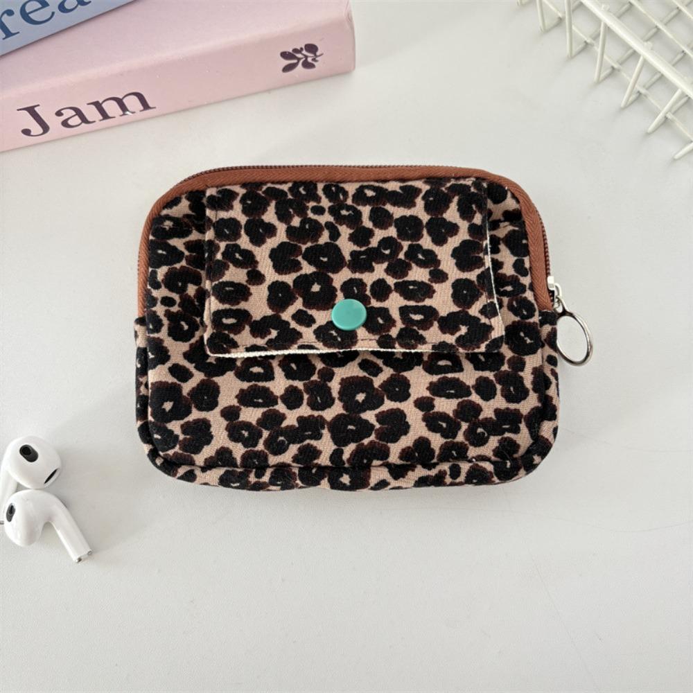 

Bow Corduroy Printed Storage Bag Leopard Print Small Cosmetic Bag Ethnic Style Coin Purse Girls Style 2
