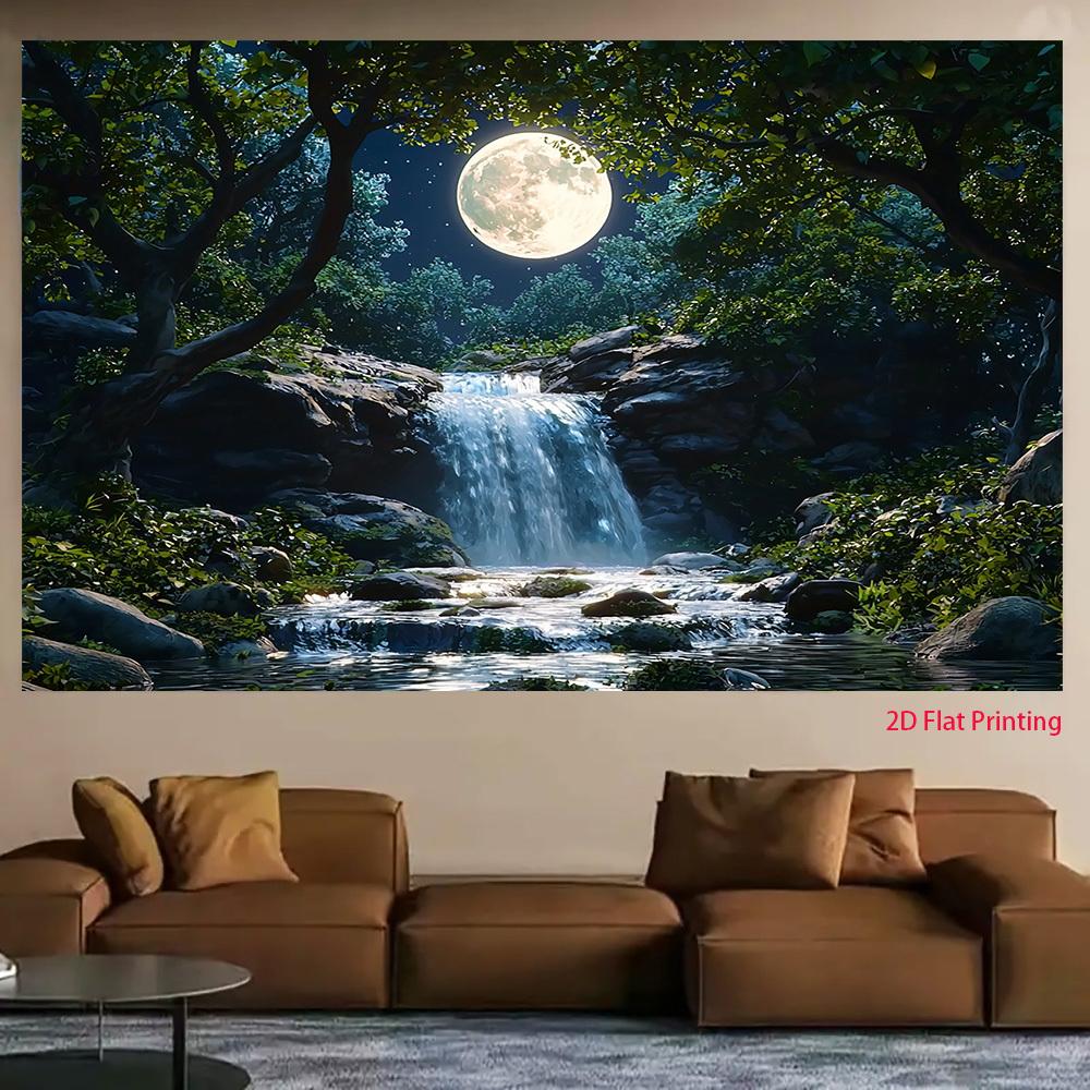 2D plane 1 piece of moonlight forest night scene theme pattern suitable for creating a rich festive atmosphere
