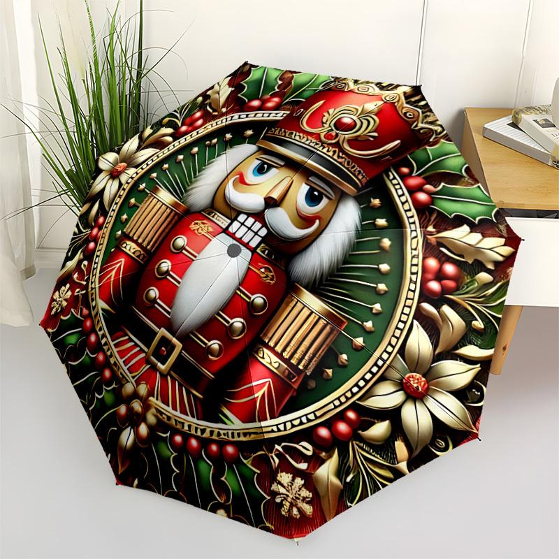 1 Stück Nussknacker Weihnachten Automatischer Öffnungs-/Schließschirm, Winddicht, Kompakter Faltbarer Schirm mit Leichtem Design für Damen/Herren215