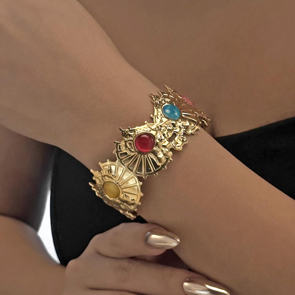 Stainless Steel Metal Shell Starfish Bracelet for Women Vintage Exaggerated Flower Wide Cuff Bangle Girls Beach Party Jewelry