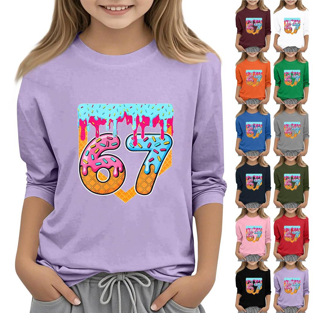 Moda dziecięca Koszulka z rękawem trzy czwarte z okrągłym dekoltem z nadrukiem Casualowa