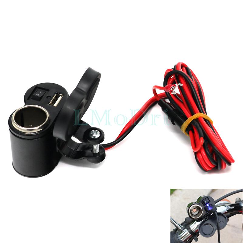 LMoDri Motorcycle 12/24V Cigarette Lighter Socket Motorbike Handlebar Waterproof Power Port USB Charger Adapter For Phone