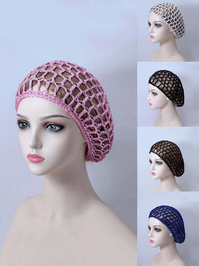 1pc Women's Stretchy Breathable Mesh Crochet Hairnet Knitted Headscarf Hat Style Hair Net Wrap Sleep Headwear Accessory