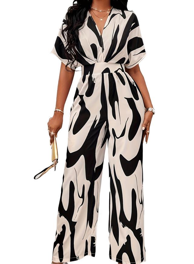 Spring and summer new European and American women's clothing full-body printed wide-leg jumpsuit