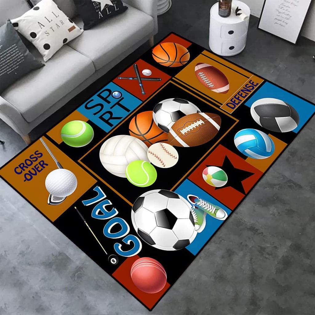 Living Room Basketball Soccer Rug Home Decor Teen Boys Large Area Rug Playroom Bedroom Floor Mat