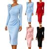 Huaqianguhh Vestito Midi Bodycon da Donna per Feste Cocktail, Manica Lunga Fiore 3D Pieghettato Abito Formale da Ospite di Matrimonio da Sera