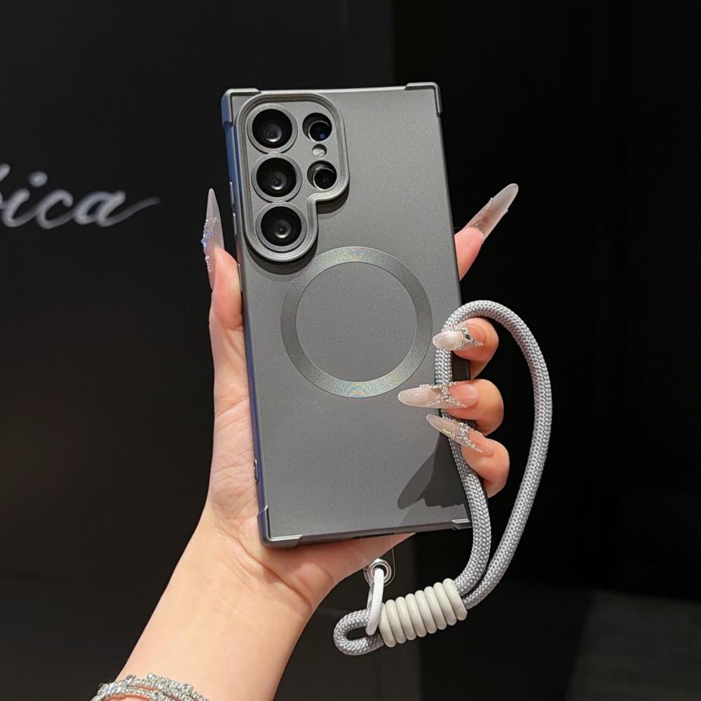 For  Matte Lanyard Soft TPU Case for Samsung Galaxy S26 S2 Ultra S24 Plus Lens Protector Wrist Strap Airbag Bumper Cover