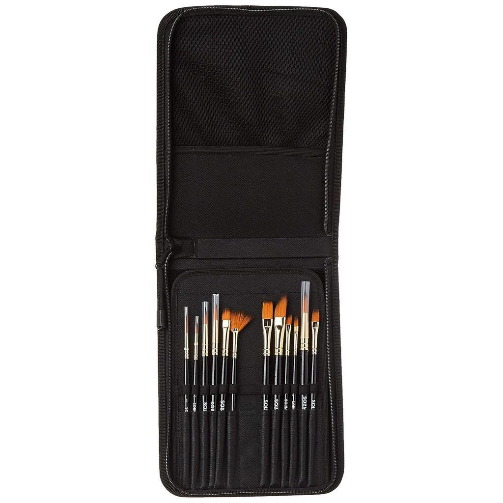 Paint Brushes for Acrylic and Water Colours, with Carry Case, 12 Piece Set