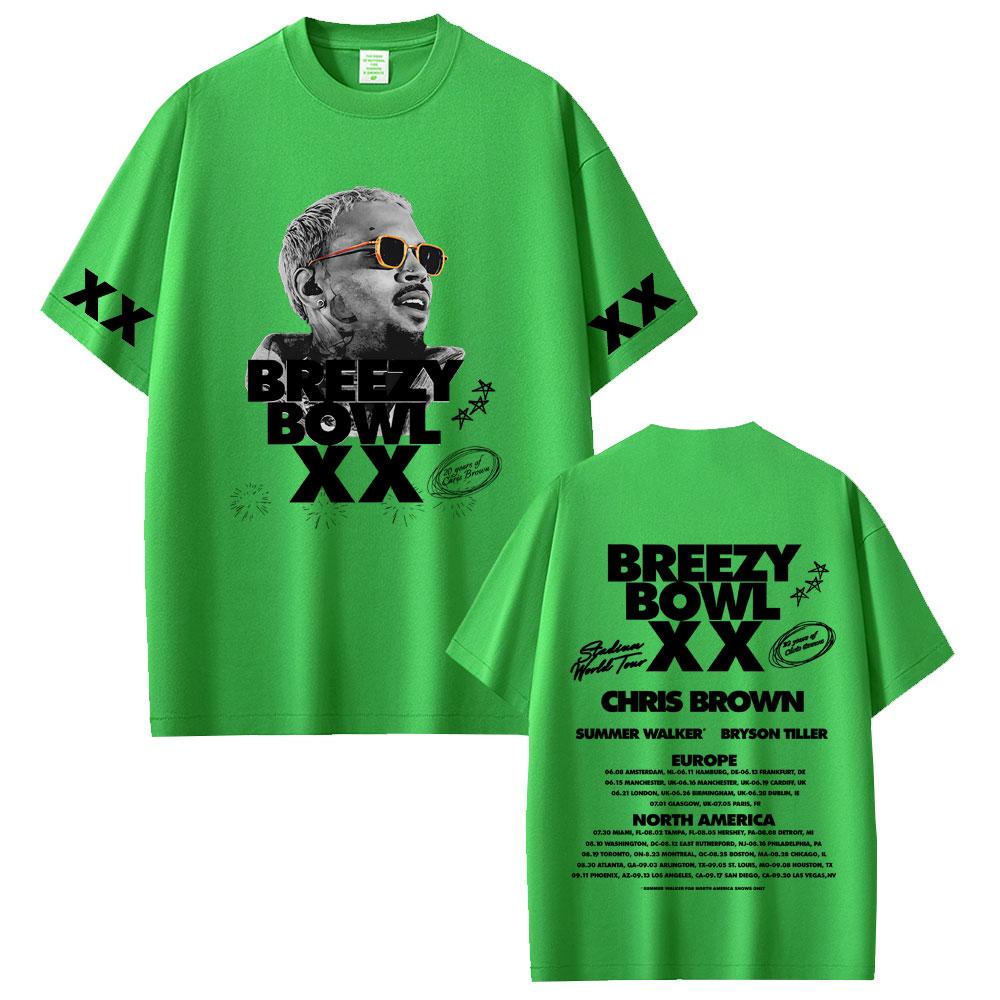 Rapper Chris Brown Breezy Bowl XX Tour 2025 Tshirt Unisex Women Hip Hop Fashion Oversized Short Sleeve T Shirts Streetwear Unisex