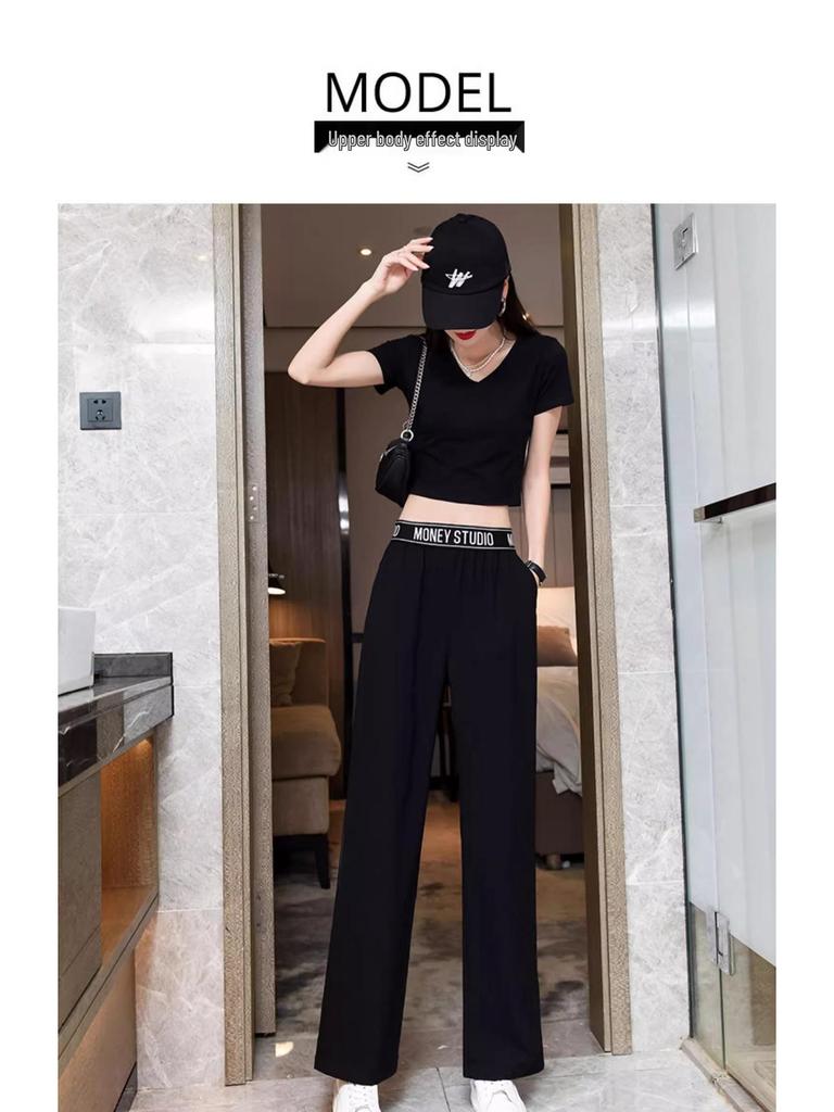 Girls' Summer 2024 Ice Silk Casual Sports Pants: Loose Straight-Leg Chiffon for Middle & High School Students