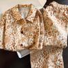 Premium Leopard Print Girl Pajamas Spring and Autumn Cardigan Lapel Double Long Suit Korean Version Casual Can Be Worn Outside Loungewear