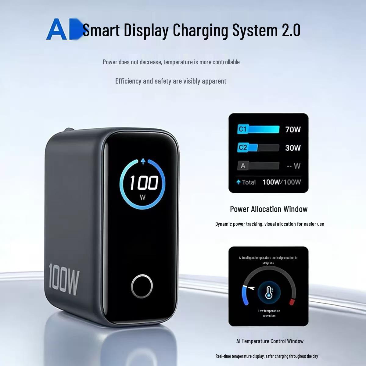

100W Gallium Nitride Charger with AI Digital Display, Fast Charging for Phones, Laptops, and Touchscreens, Multi-Port Compatibility 45W Charger with Touch Screen