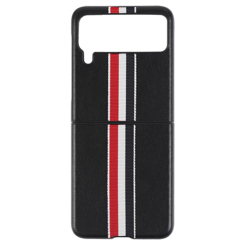 Stripe Litchi Grain Cross Pattern Case for Samsung Galaxy Z Flip 5 Flip 4 Flip 3 Phone Case Full Shockproof Luxury Leather Case for ZFlip4 3