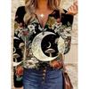 Women's elegant printed zipper long-sleeved top, stylish and versatile for autumn and winter casual and office wear, machine washable