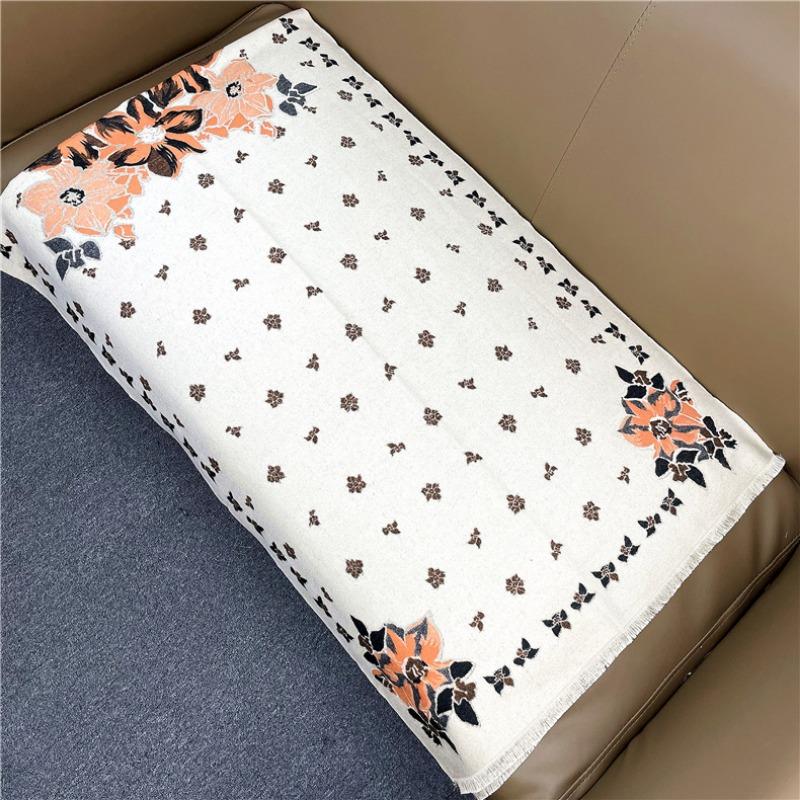 Shawl Women's Winter New Warm Imitation Cashmere Scarf Long Flower Thickened Double-sided Scarf Dual-purpose
