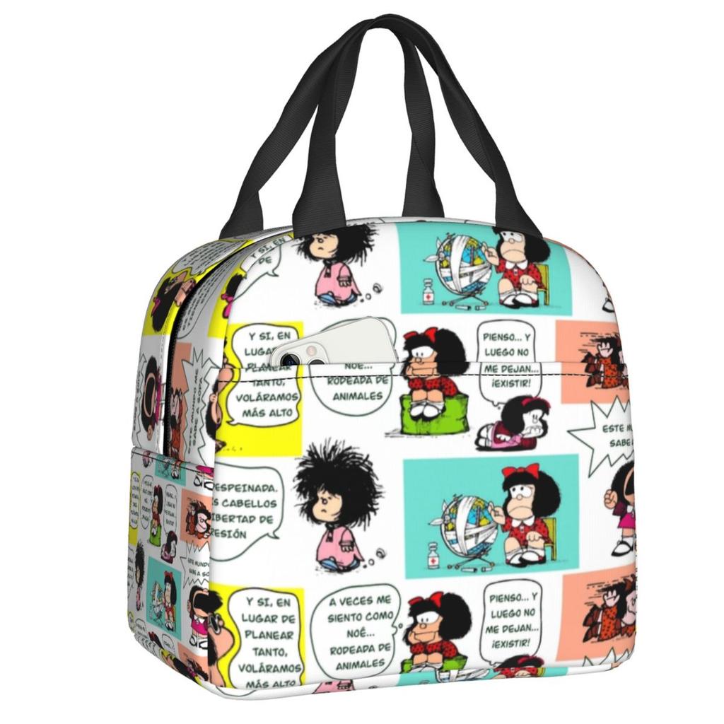 Maßgeschneiderte Mafalda Manga Thermoisolierte Lunchtaschen Damen Argentinien Cartoon Tragbarer Lunchbehälter für Reiseaufbewahrung Lebensmittelbox