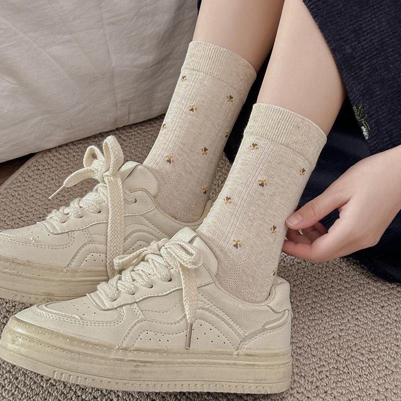 Socks Pure Cotton Tube Socks Season Cute Sweet Little Floral Versatile Cotton Boneless Pile Socks Women
