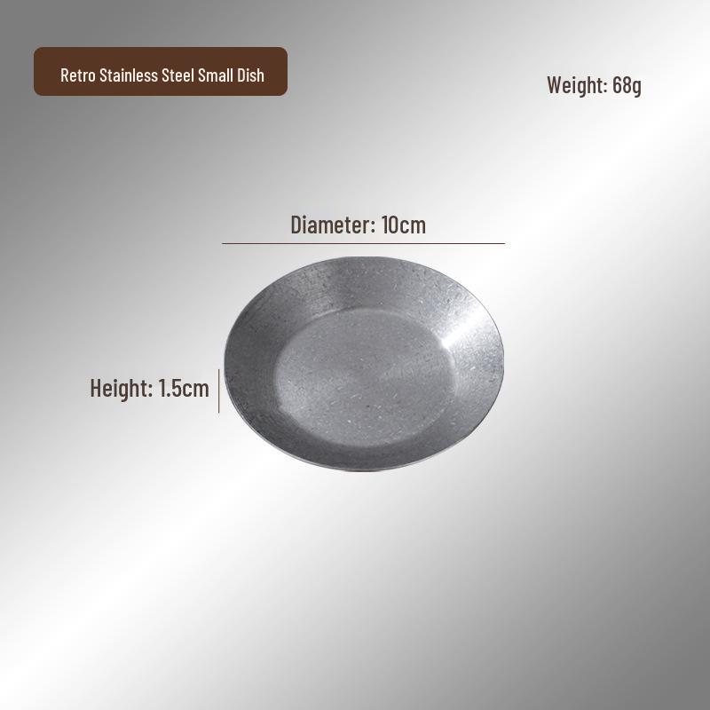 Retro Stainless Steel Round Snack Plate - Old-fashioned Barbecue Sauce Tray with Bone Dish Design