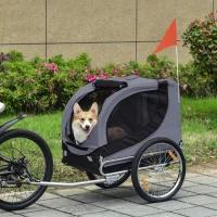 HOMCOM Bike Trailer for Dog Animals with Flag and 8 Gray and Black Reflectors