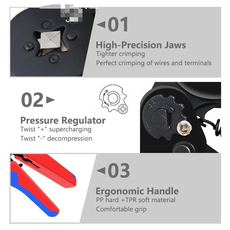 HSC8 Ratcheting Crimping Tool Kit - 0.25-10mm² Ferrule Crimper for 23-7AWG Wire Terminals, Professional Electrician Tool