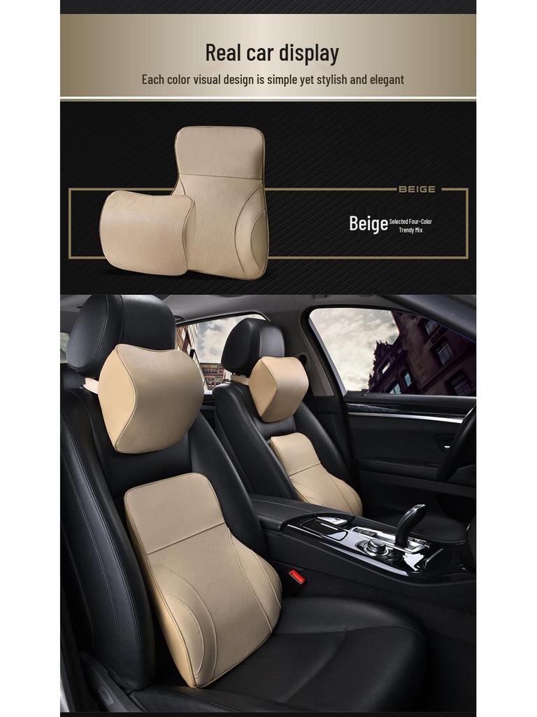 Customizable Mazda Leather Lumbar Support & Neck Pillow Set for Cars—Memory Foam, Cowhide, with Option to Add Logo