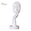 Stable Base Decoration Abstract Contemplative Face Resin Sculpture, Minimalist Hand-on-Chin Bust Statue for Desk Living Brushed Black Ornament