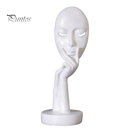 Stable Base Decoration Abstract Contemplative Face Resin Sculpture, Minimalist Hand-on-Chin Bust Statue for Desk Living Brushed Black Ornament