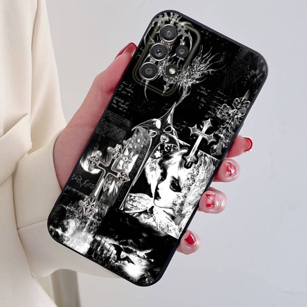 

Gothic Cyber Sigil Cross Eyes Skull Phone Case For Samsung S25,24,21,22,23,30,Ultra,20,Plus Black soft silicone case SamsungS23 5G