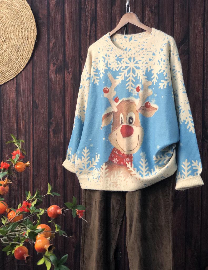 Women's Mink Cashmere Loose Fit Pullover: 2025 Autumn Round Neck Long Sleeve Sweater