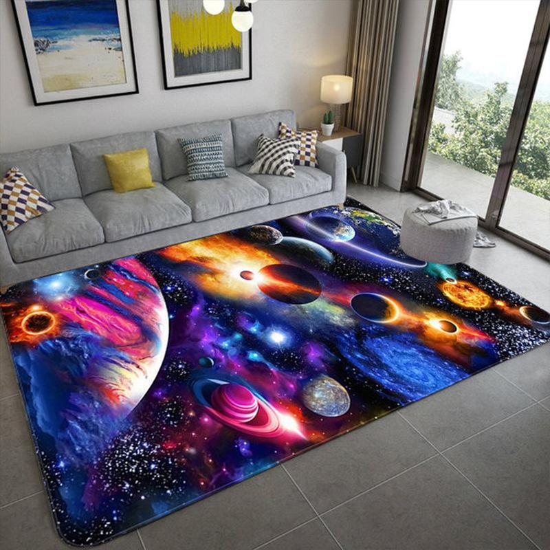 Cartoon Planet Crystal Velvet Carpet Bedroom Room Bedroom Bed Blanket Covered with Space Star Living Room Carpet