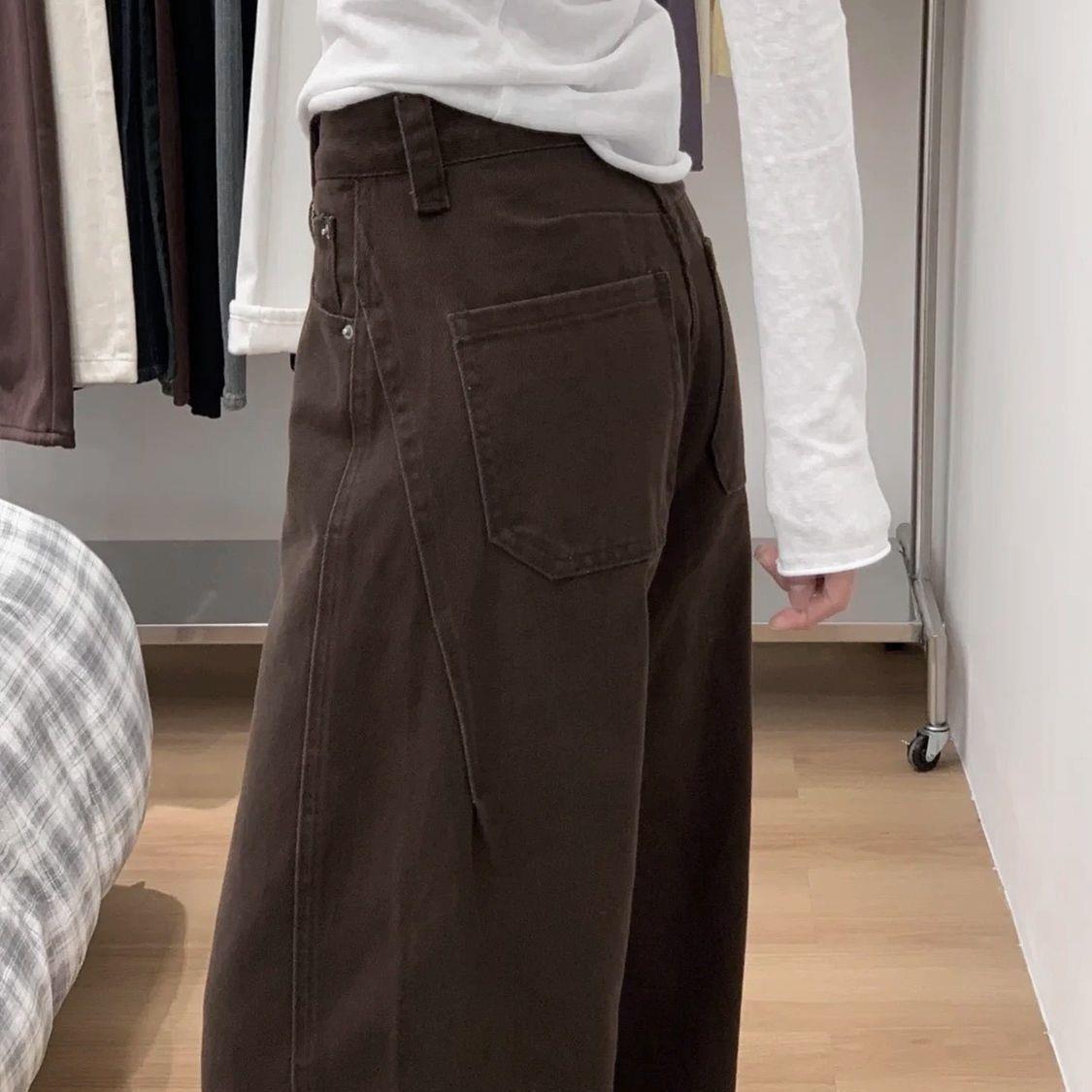 Melard Women s Coffee Wide-Leg Jeans, High-Waist, Velvet Slimming Banana Pants for Fall/Winter 2025. M (Recommended for 100-110 lbs)