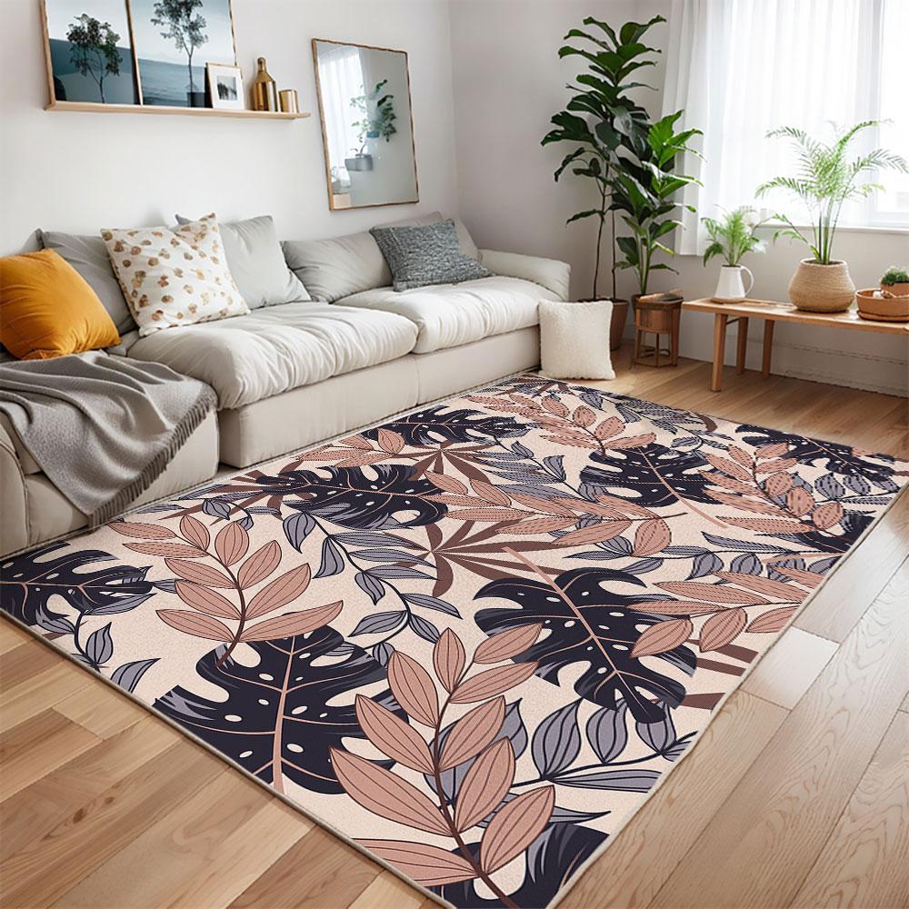 Botanical Print Area Rug for Living Room Large Bedroom Modern Elegant Non-Slip Mat