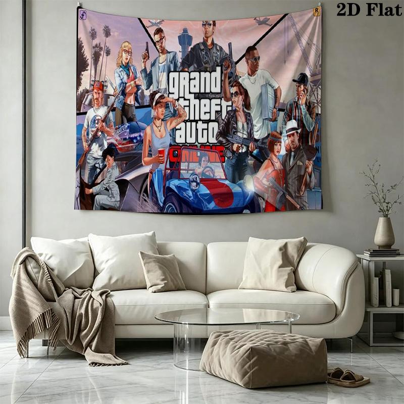 GTA Game Wall Tapestry Aesthetic Wall Hanging Printed Fabric Blanket Decorative Tapestries for Bedroom Living Room Home Decor