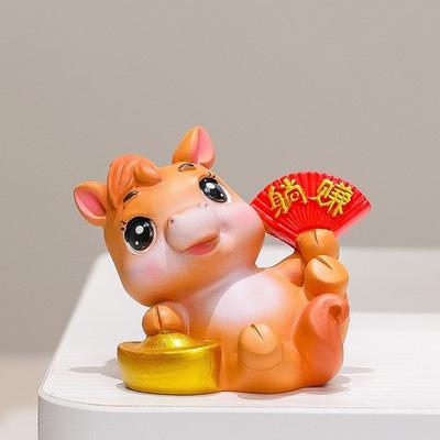 Cute Resin Horse Figurines Lifelike Decorative Horse Year Figurines Chinese Style Good Luck Zodiac Horse Mascot Office
