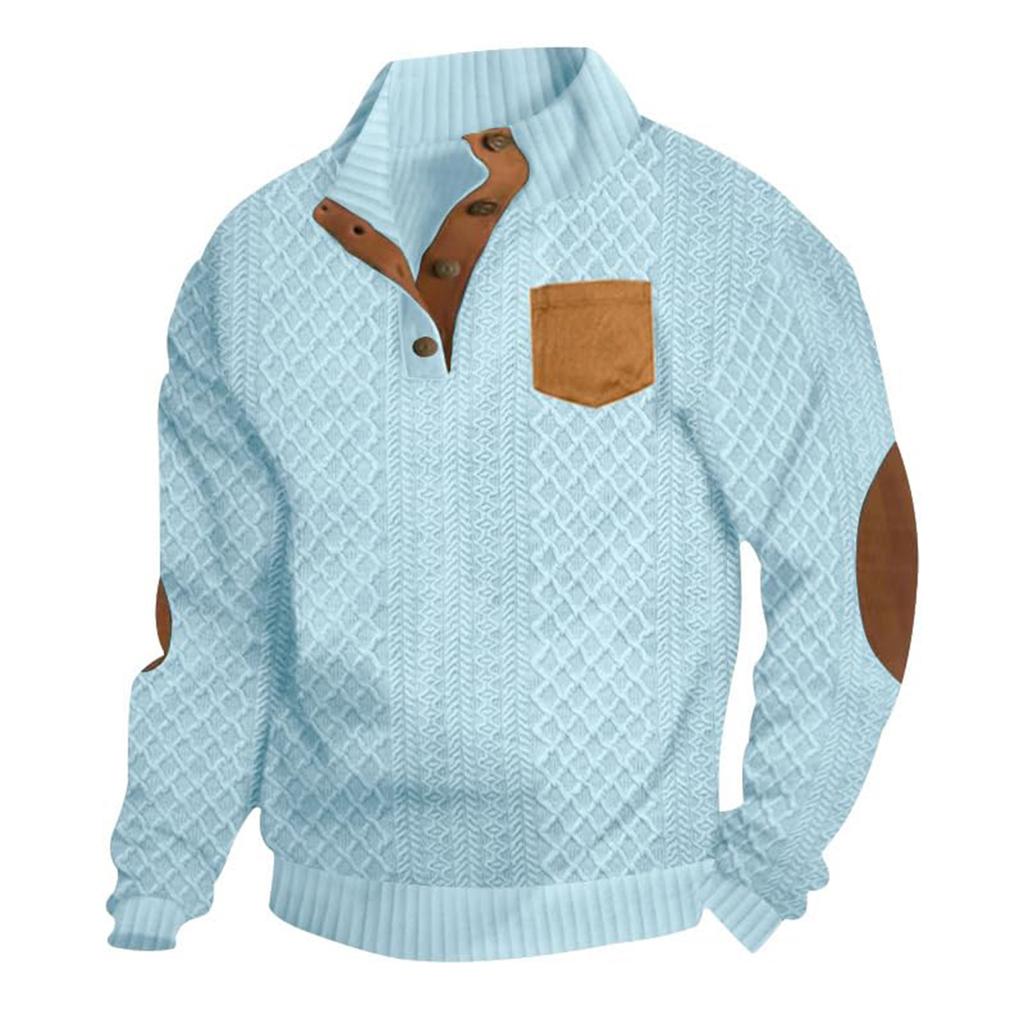 Mens Block Striped Corduroy Sweatshirt Outdoor Long Sleeve Stand Collar Jacket Sweaters Button Quarter Sweater Top