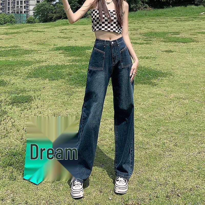

Women s High-Waisted Loose Straight-Leg Denim Pants - Autumn Slimming, Wide-Leg, Floor-Length Style M