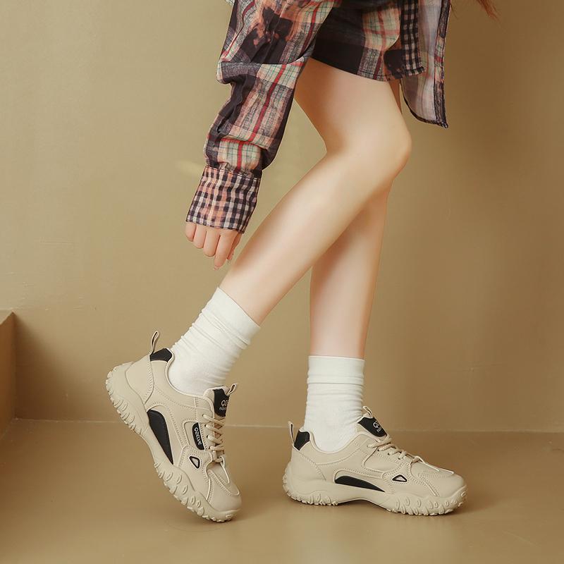 Modische CRLAYDK Sneaker für Damen Schnürschuhe Mode Komfortschuhe Lässige Leder Damen Walking Lederschuhe Anti-Rutsch Trainer