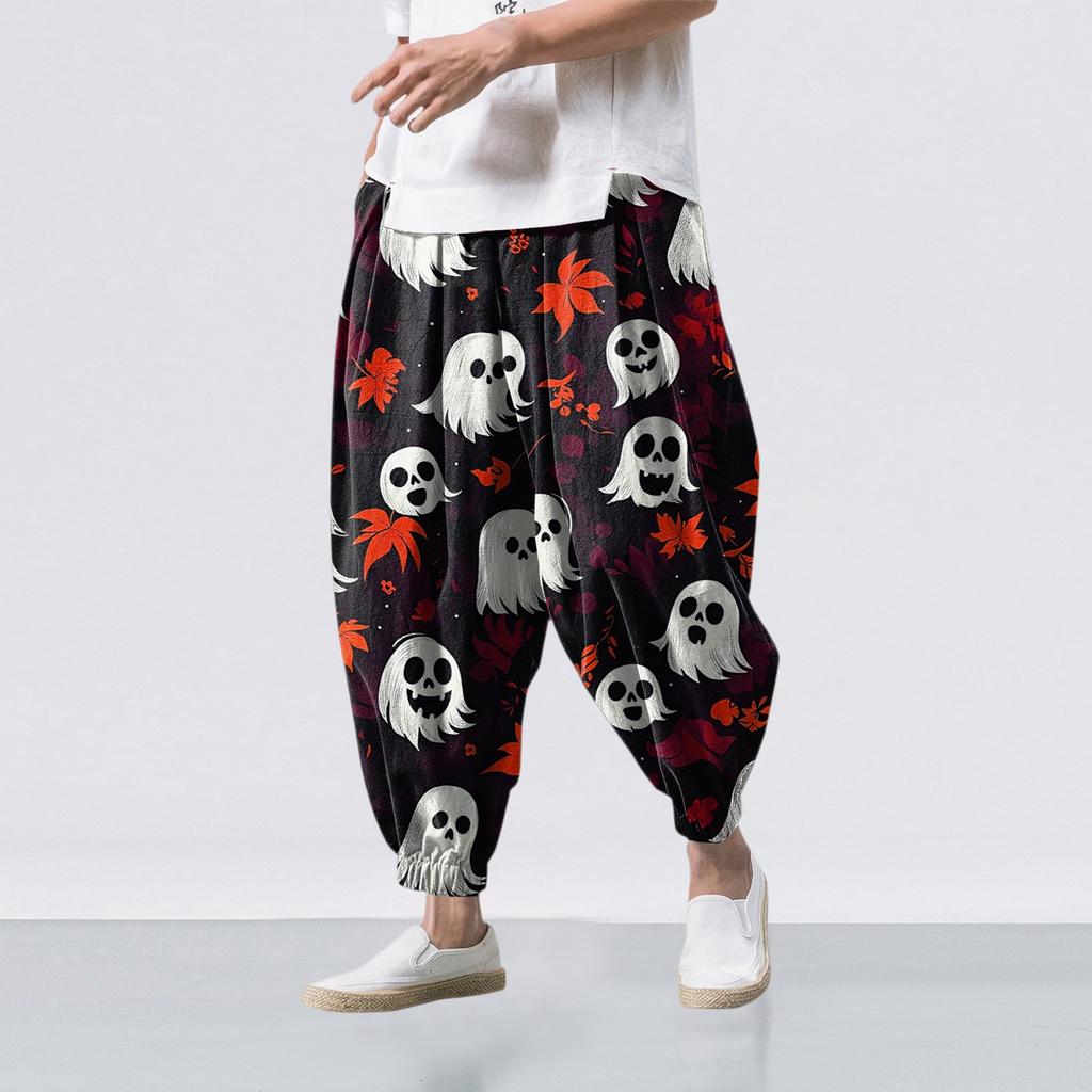 Halloween-Print - Lässige Weitbein-Hose, Herren Lässige Loose-Fit-Hose