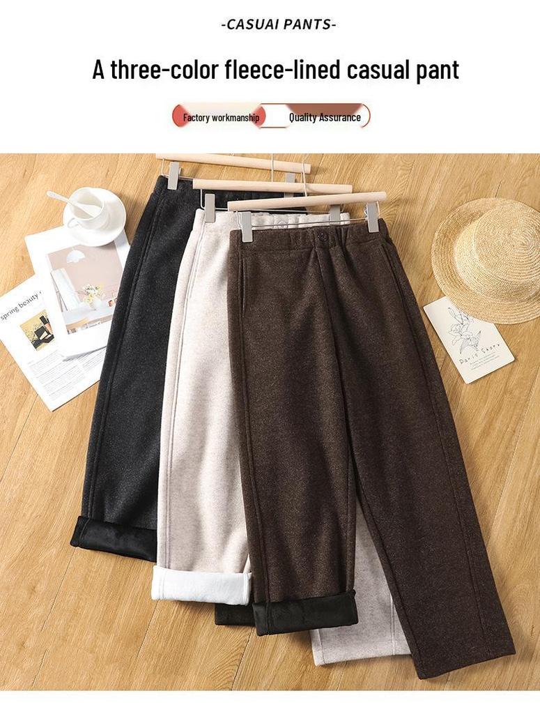 Pantaloni Harem Skinny da Donna a Vita Alta in Lana, con Velluto Interno, Ispessiti, Corti 8/9, Pantaloni Versatili per Completo Autunno/Inverno.