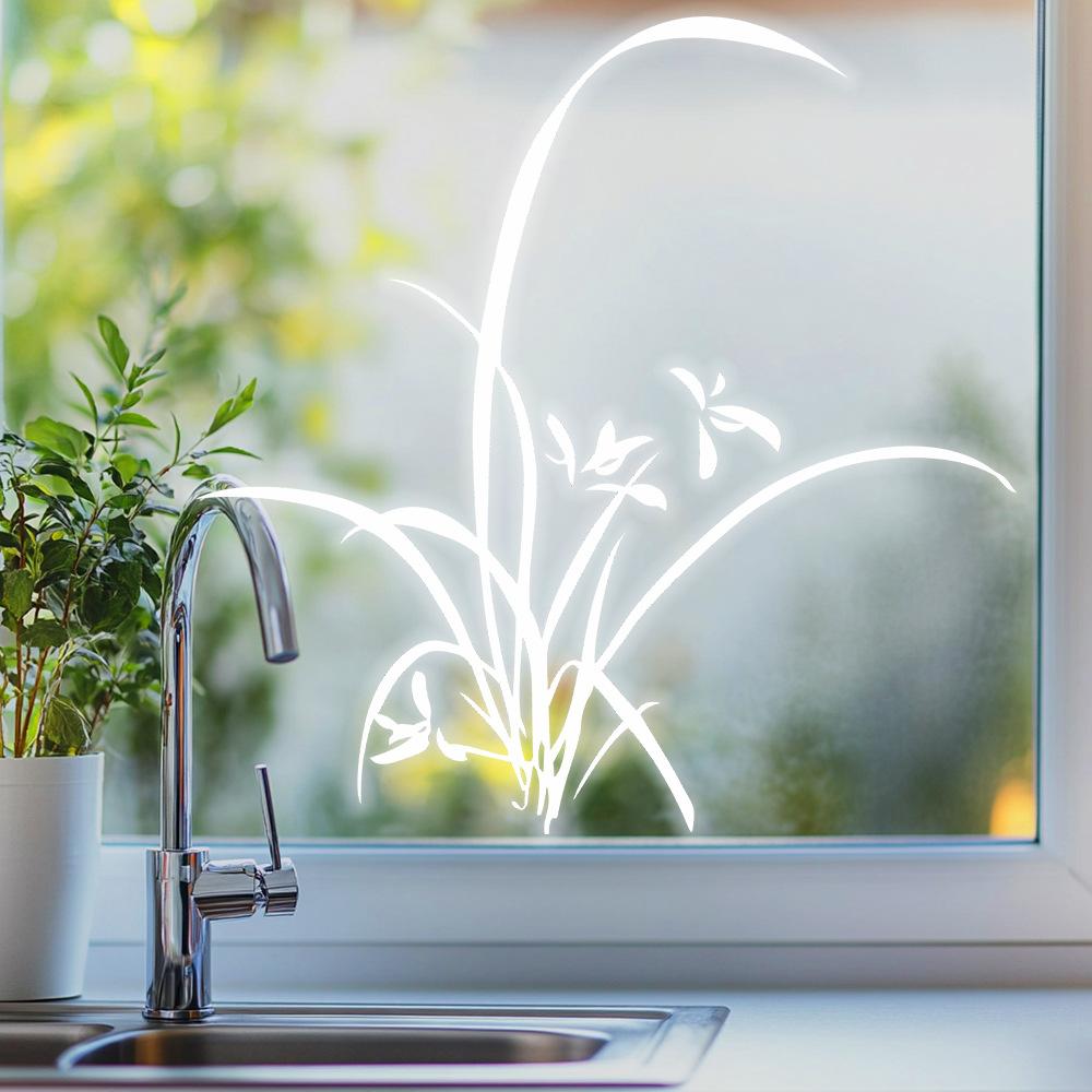 Eleganter Weißer Orchideen Fensteraufkleber Zen Heimdekor Aufkleber Selbstklebend Wohnzimmer Tür Botanische Kunst Abziehen und Aufkleben
