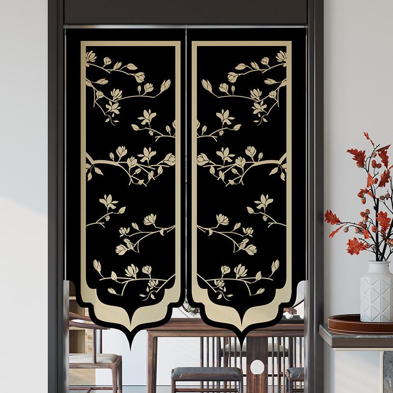 Chinese Style Imitation Linen Door Curtain Retro Art Painting Doorway Living Room Partition Drape Kitchen Hanging Half-Curtain