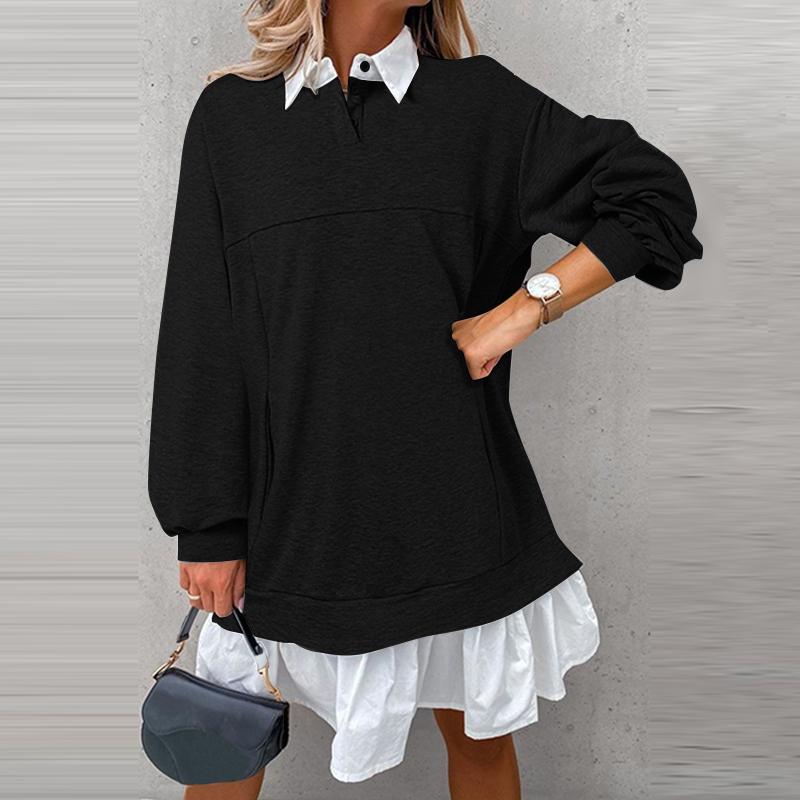 

VONDA Женские осенние толстовки с длинным рукавом и контрастными лацканами 4XL чёрный