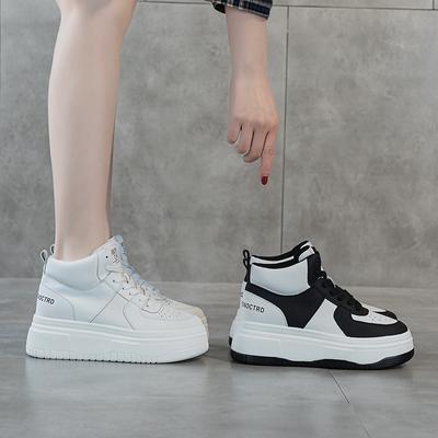 High-top Little White Shoes Women's Muffin Thick-soled Round Head Splicing Single Shoes Sports Shoes Versatile Casual Board Shoes