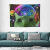 Whimsical GreenEyed Tabby Cat Tapestry  Cute Kitten with Planets Stars PinkPurple Nebula Design Soft Fabric Wall Decor
