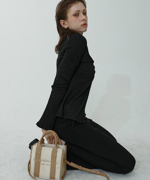 LOVENTINA Flare Stretch Fleece-Lined Pants_Black